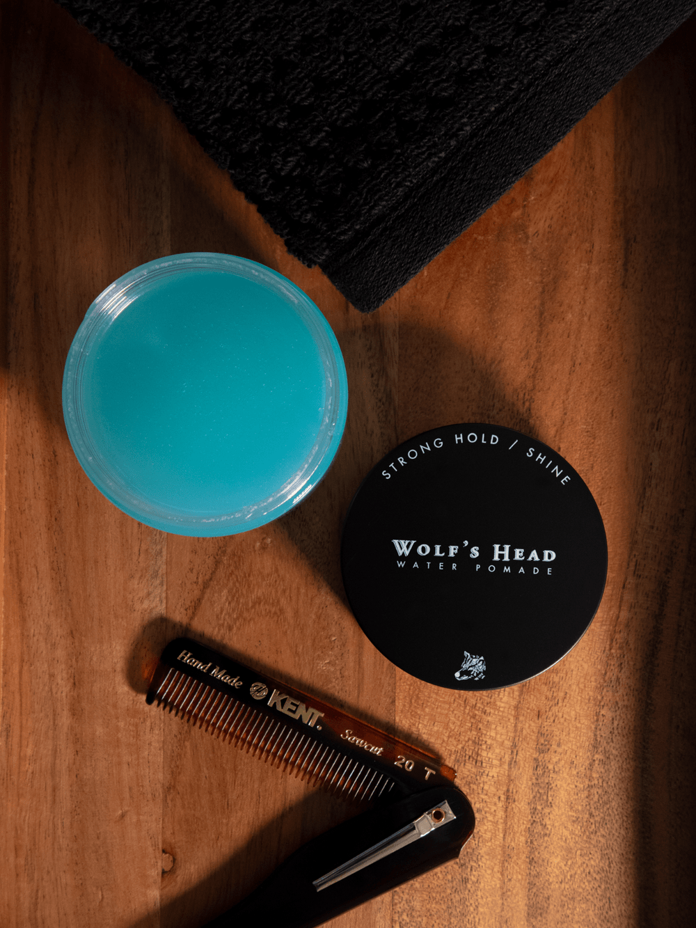 Wolf’s Head Water Soluble Pomade with comb – California-made strong hold pomade for daily styling