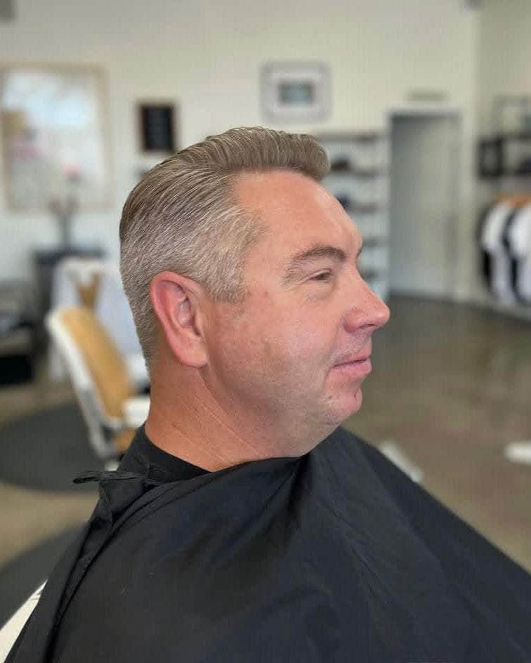 Wolf’s Head Cream Pomade used on thinning combed hairstyle at at Wolf's Head Barbershop – thickening, medium hold, matte finish hair product 