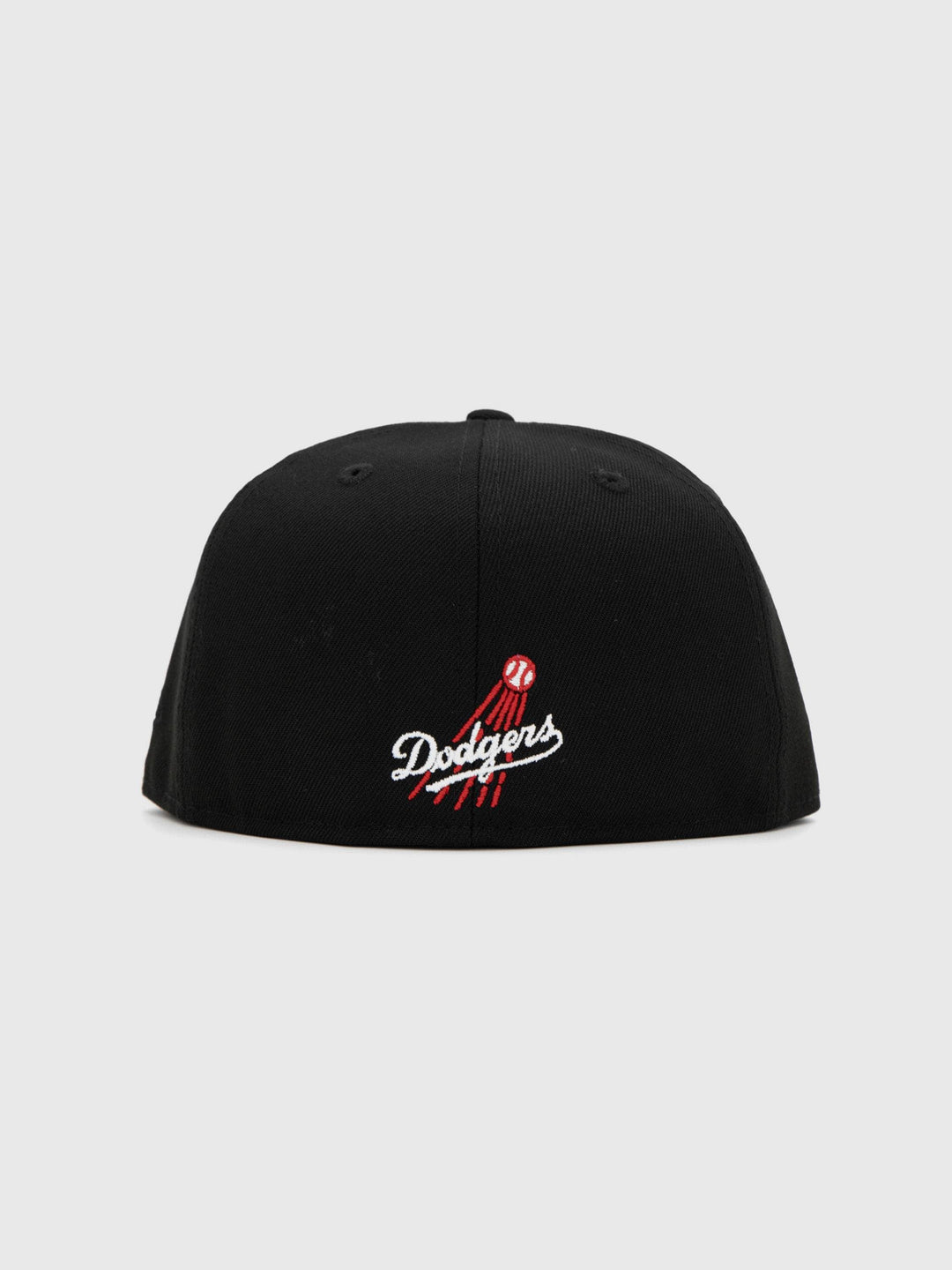 Santa Barbara Dodgers New Era 59FIFTY Black Fitted Hat back side - Quality Headwear with SB Dodgers embroidery. Available at Wolf's Head.