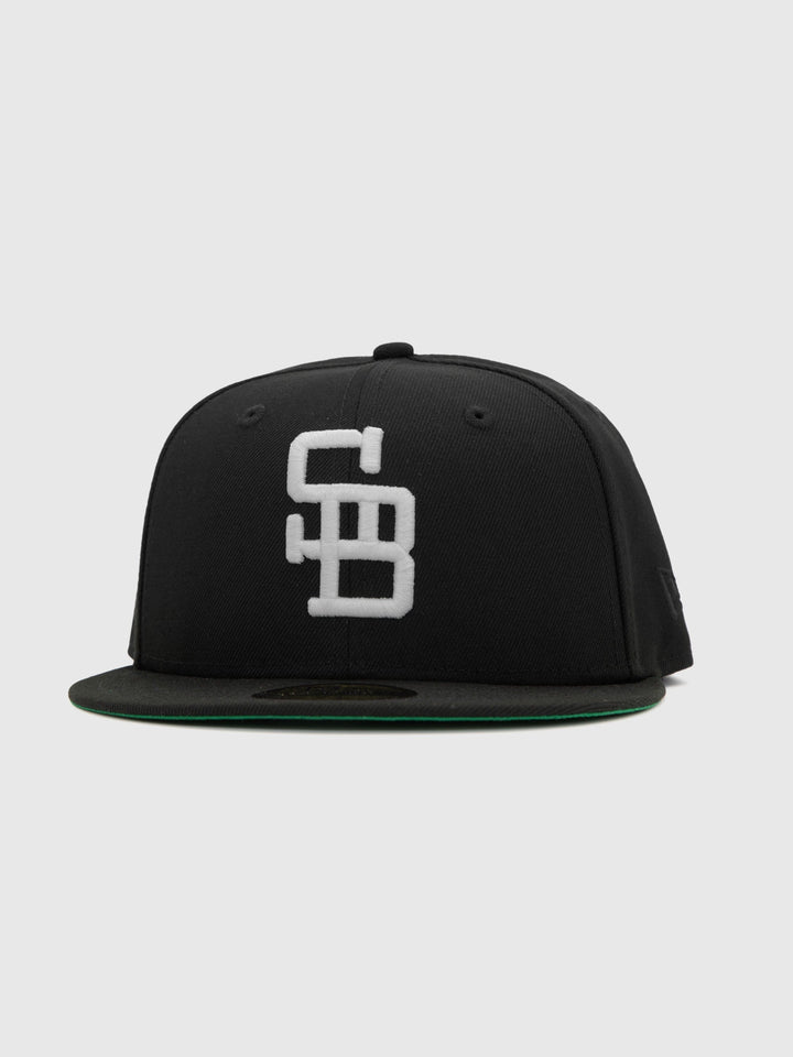 Santa Barbara Dodgers New Era 59FIFTY Black Fitted Hat front left - Quality Headwear with SB dodgers embroidery. Available at Wolf's Head.