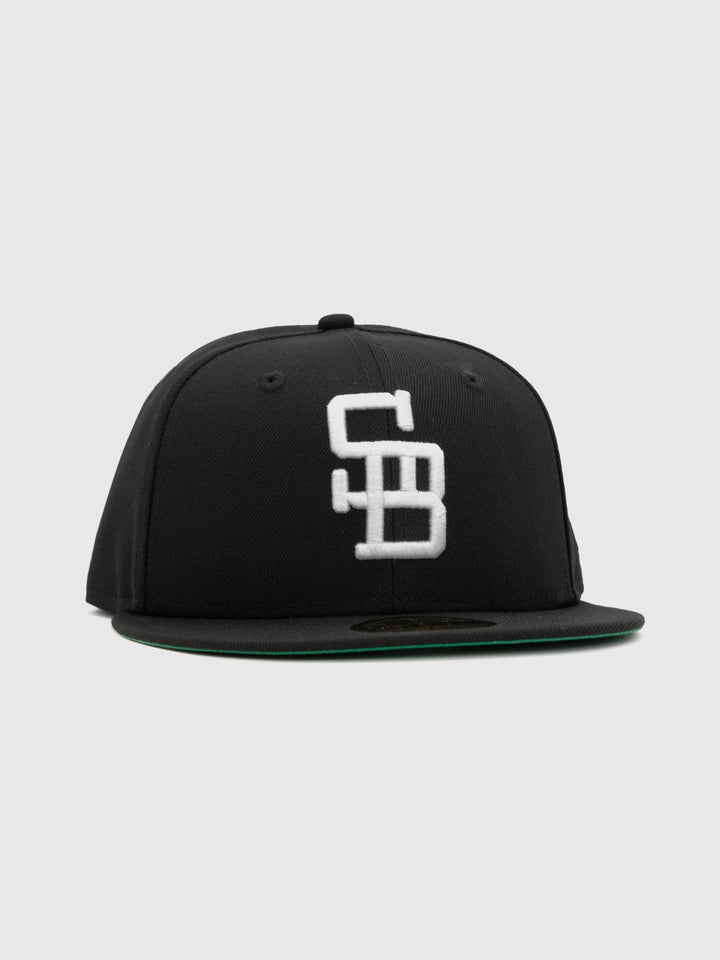 Santa Barbara Dodgers New Era 59FIFTY Black Fitted Hat front right - Quality Headwear with dodgers embroidery. Available at Wolf's Head.