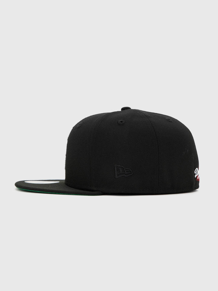 Santa Barbara Dodgers New Era 59FIFTY Black Fitted Hat left side - Quality Headwear with SB Dodgers embroidery. Available at Wolf's Head.