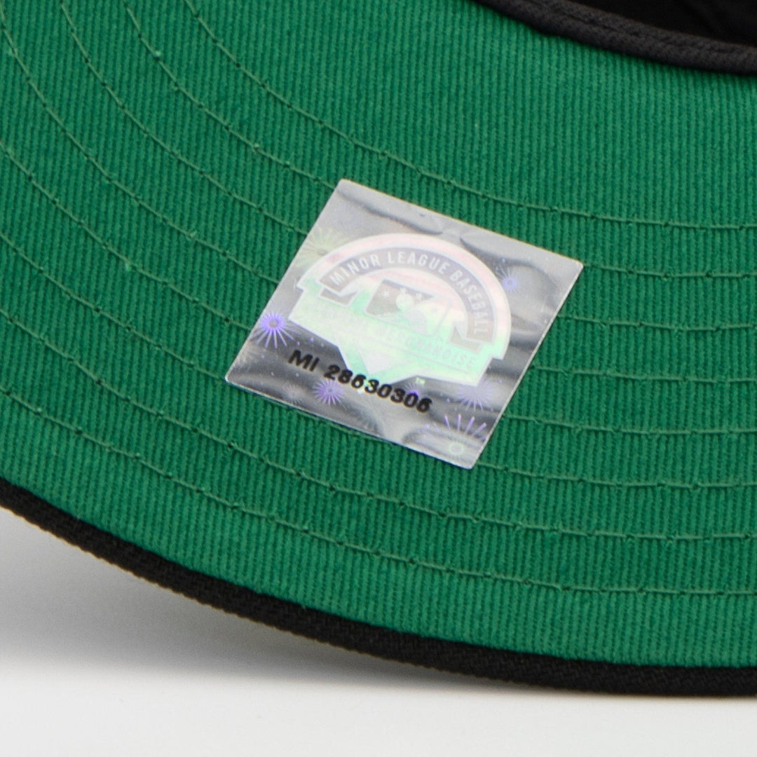 Santa Barbara Dodgers New Era 59FIFTY Black Fitted Hat underside detail - Quality Headwear with SB dodgers embroidery. Available at Wolf's Head. Ships free in the US for orders $35+