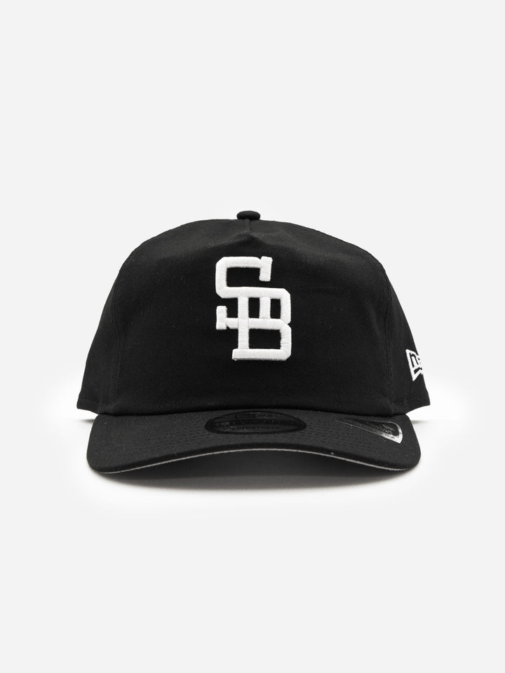 Santa Barbara Dodgers New Era 19TWENTY Black Golfer Hat Front - Quality Headwear with SB dodgers embroidery. Available at Wolf's Head. Ships free in the US for order $35+