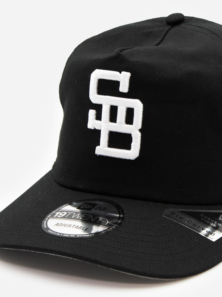 Santa Barbara Dodgers New Era 19TWENTY Black Golfer Hat Front Detail - Quality Headwear with SB dodgers embroidery. Available at Wolf's Head. Ships free in the US for order $35+