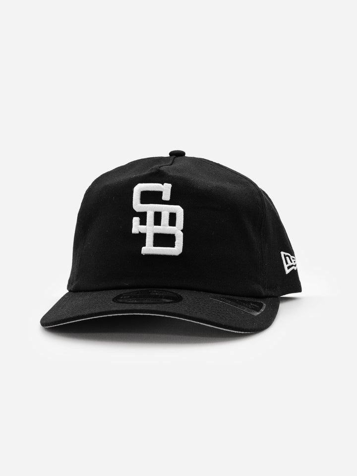 Santa Barbara Dodgers New Era 19TWENTY Black Golfer Hat Front Left - Quality Headwear with SB dodgers embroidery. Available at Wolf's Head. Ships free in the US for order $35+