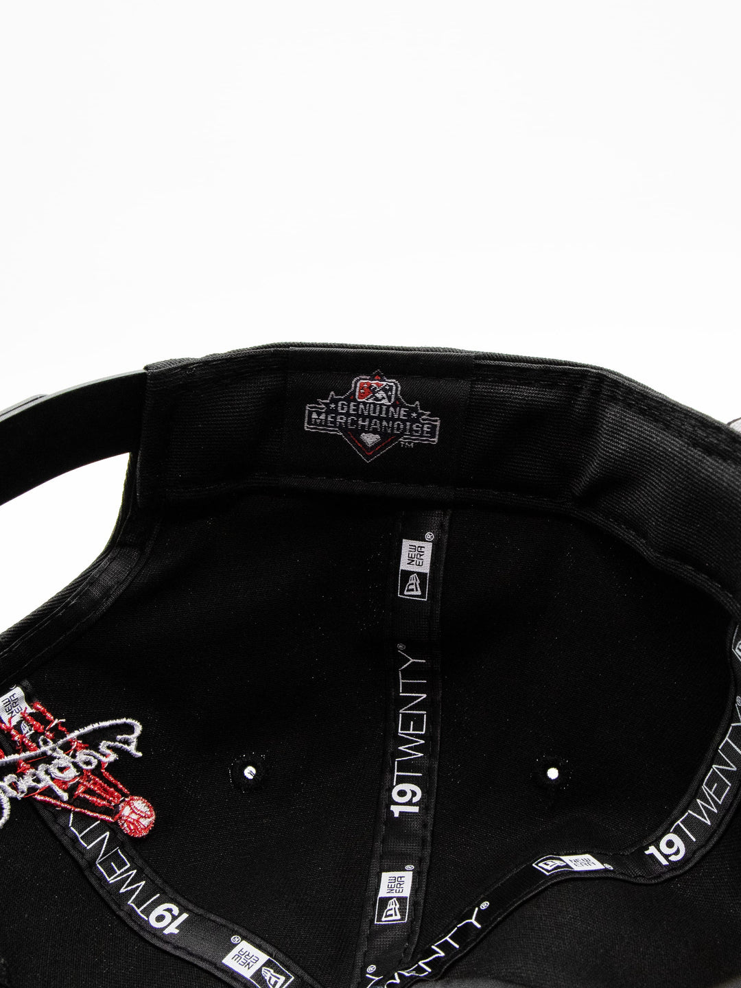Santa Barbara Dodgers New Era 19TWENTY Black Golfer Hat Label Detail - Quality Headwear with SB dodgers embroidery. Available at Wolf's Head. Ships free in the US for order $35+