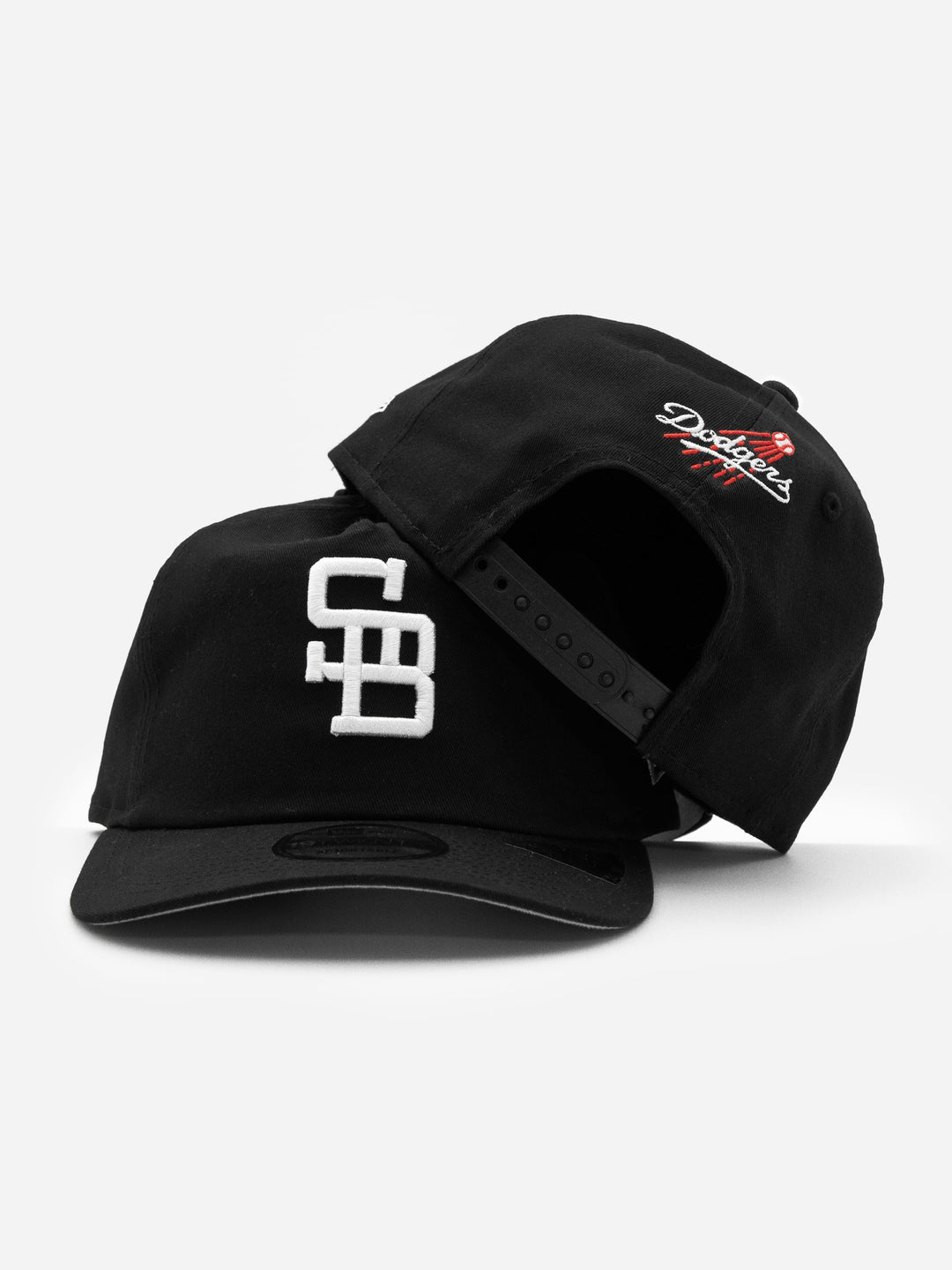 Santa Barbara Dodgers New Era 19TWENTY Black Golfer Hat Stacked - Quality Headwear with SB dodgers embroidery. Available at Wolf's Head. Ships free in the US for order $35+