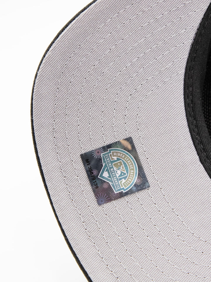 Santa Barbara Dodgers New Era 19TWENTY Black Golfer Hat Sticker Detail - Quality Headwear with SB dodgers embroidery. Available at Wolf's Head. Ships free in the US for order $35+