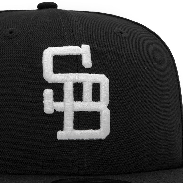 Santa Barbara Dodgers x New Era Black 9FIFTY Snapback Hat – Quality Headwear & Classic Streetwear Baseball Cap. Available at Wolf's Head. Detail Front