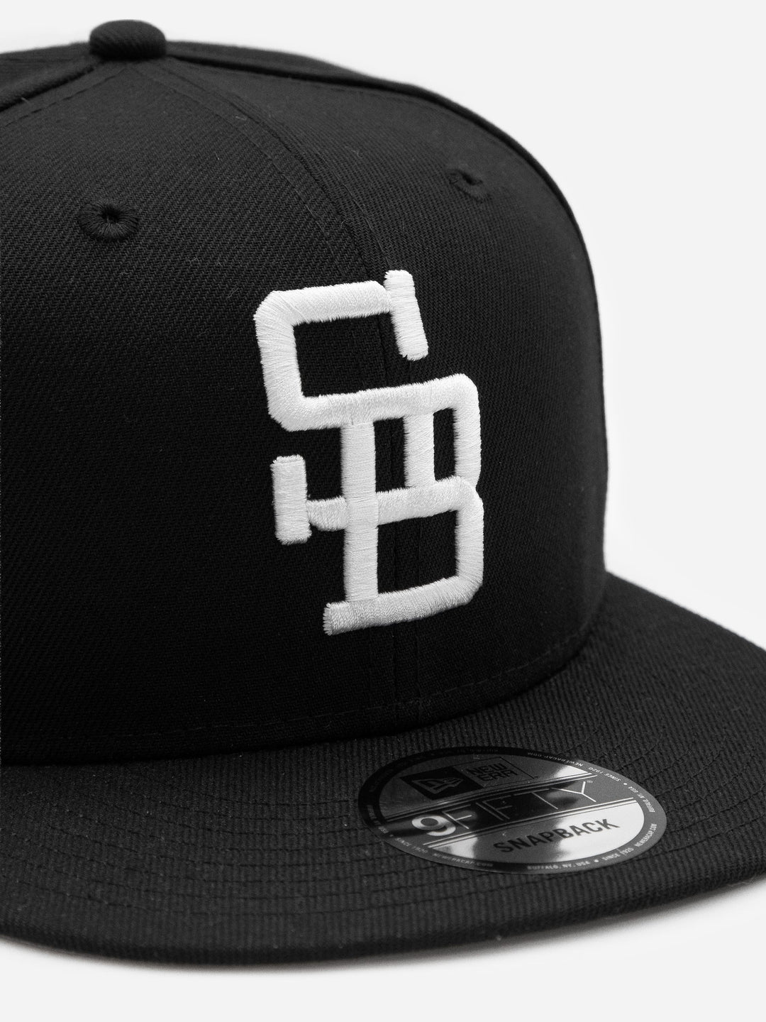 Santa Barbara Dodgers New Era 9FIFTY Black Snapback Hat Front Detail - Quality Headwear with SB dodgers embroidery. Available at Wolf's Head. Ships free in the US for order $35+