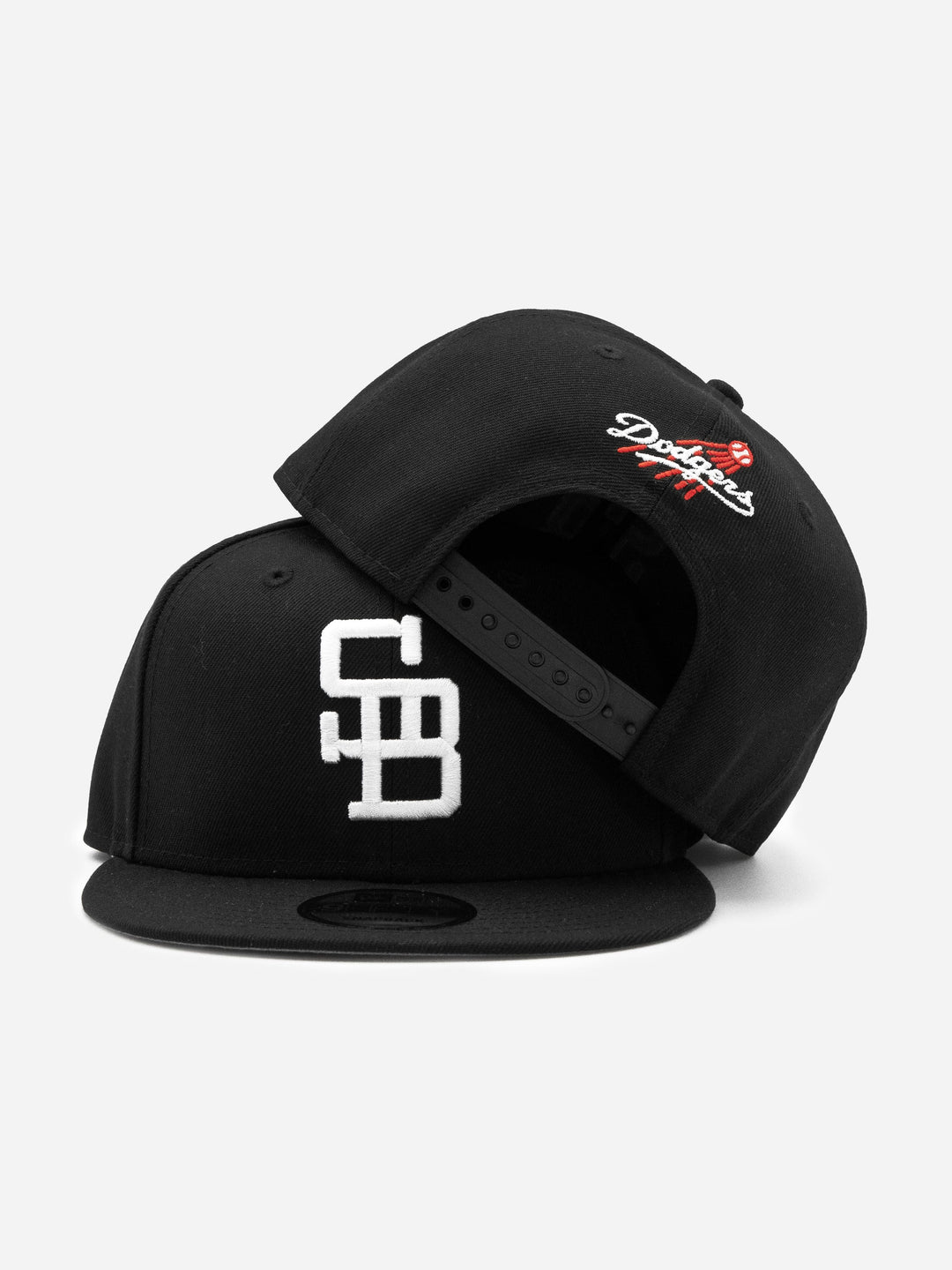 Santa Barbara Dodgers New Era 9FIFTY Black Snapback Hat Stacked - Quality Headwear with SB dodgers embroidery. Available at Wolf's Head. Ships free in the US for order $35+