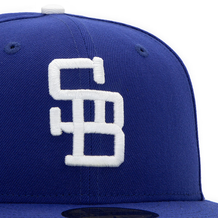 Santa Barbara Dodgers x New Era Dodger Blue 59FIFTY Fitted Hat – Quality Headwear & Classic Streetwear Baseball Cap. Available at Wolf's Head. Detail Front