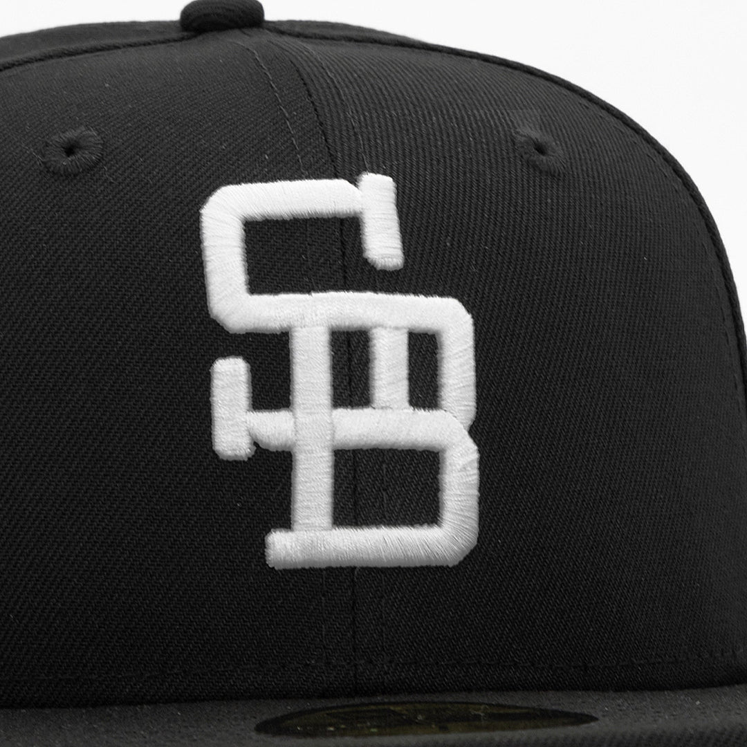 Santa Barbara Dodgers x New Era Black 59FIFTY Fitted Hat – Quality Headwear & Classic Streetwear Baseball Cap. Available at Wolf's Head. Detail Front