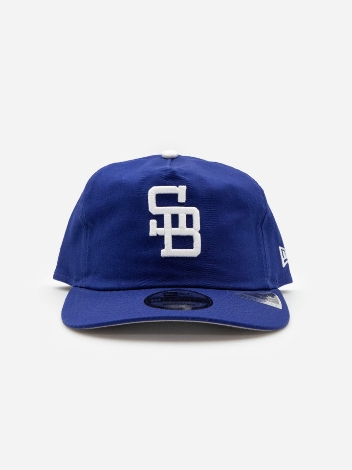 Santa Barbara Dodgers New Era 19TWENTY Royal Blue Golfer Hat Front - Quality Headwear with SB dodgers embroidery. Available at Wolf's Head. Ships free in the US for order $35+