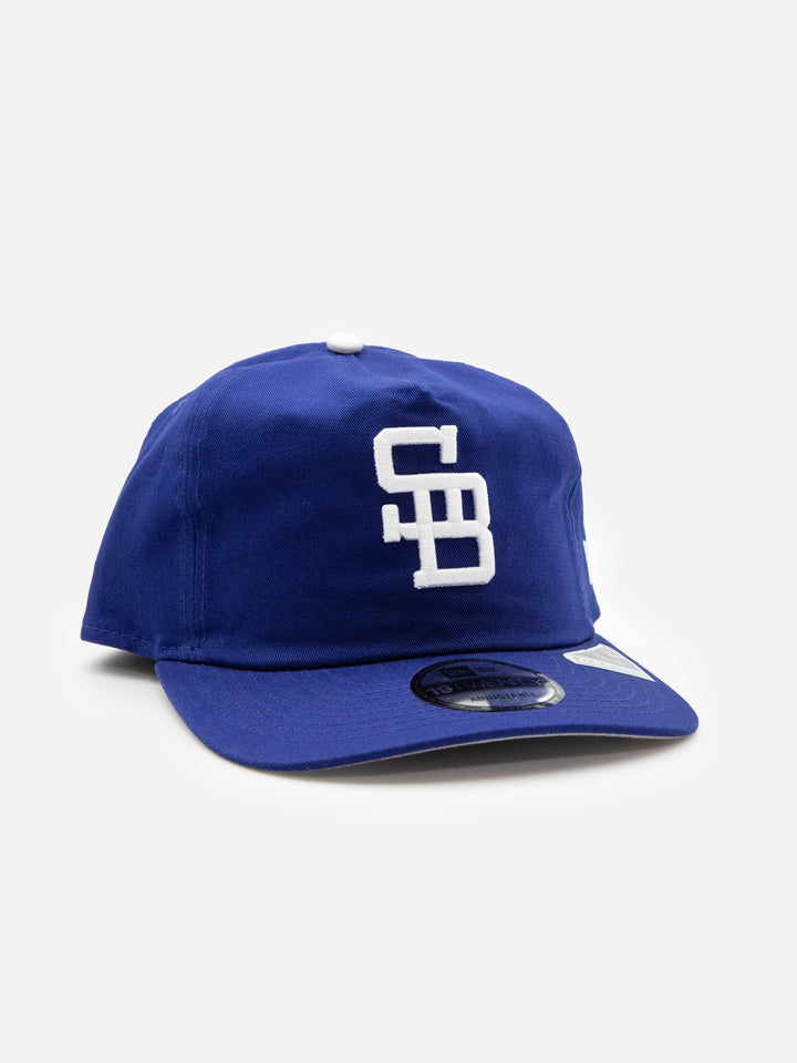 Santa Barbara Dodgers New Era 19TWENTY Royal Blue Golfer Hat Front Right - Quality Headwear with SB dodgers embroidery. Available at Wolf's Head. Ships free in the US for order $35+