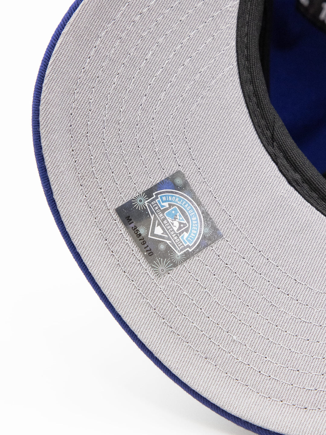 Santa Barbara Dodgers New Era 19TWENTY Royal Blue Golfer Hat Sticker Detail - Quality Headwear with SB dodgers embroidery. Available at Wolf's Head. Ships free in the US for order $35+