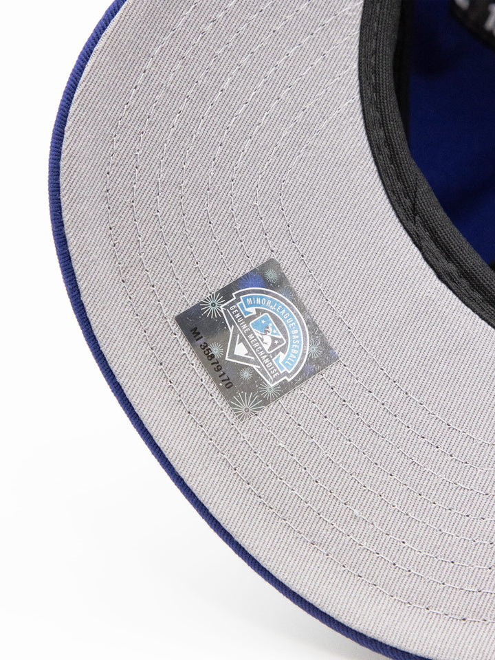 Santa Barbara Dodgers New Era 19TWENTY Royal Blue Golfer Hat Sticker Detail - Quality Headwear with SB dodgers embroidery. Available at Wolf's Head. Ships free in the US for order $35+