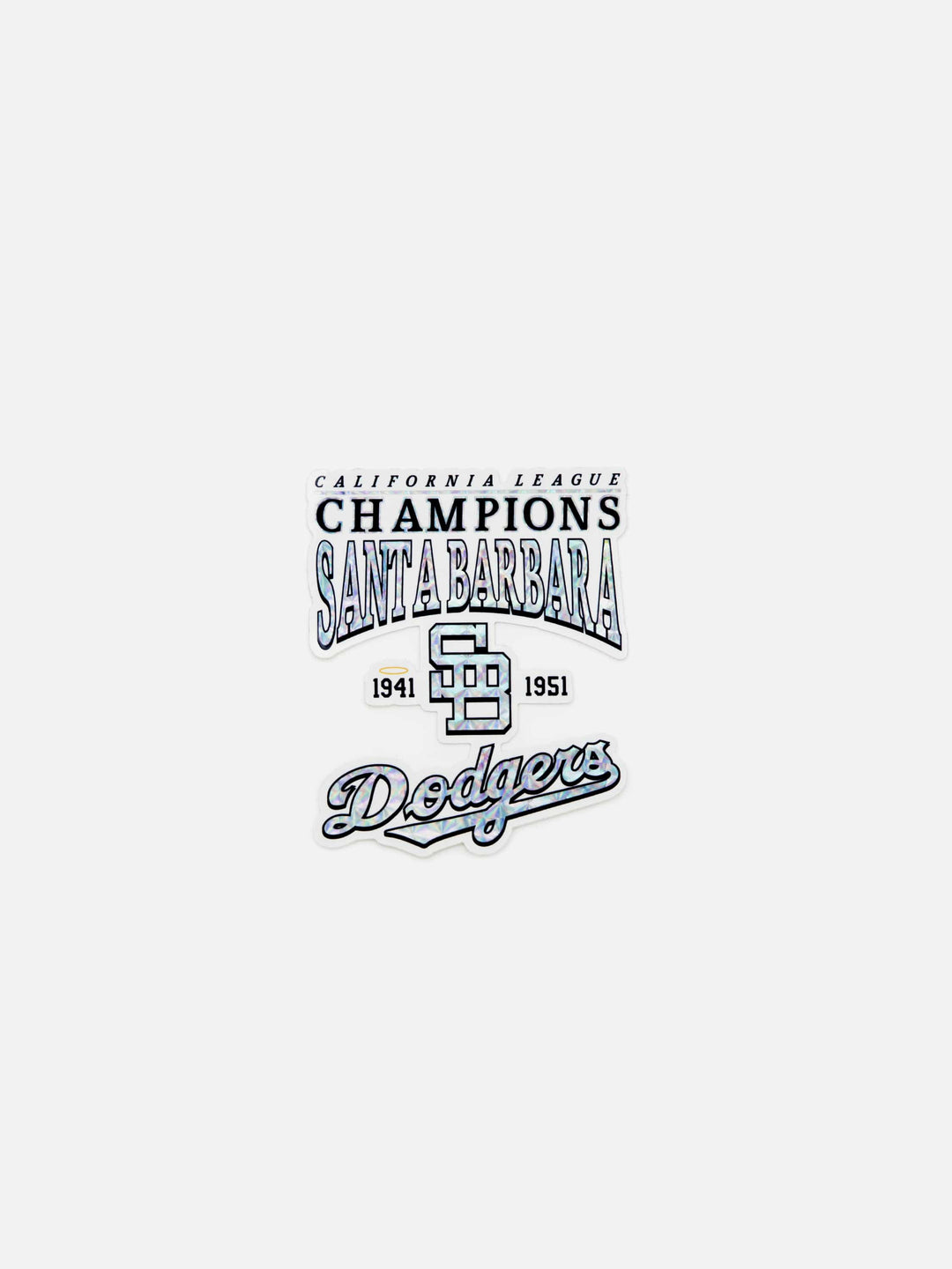 Santa Barbara Dodgers Prismatic Sticker free with any SB Dodger's New Era Hat Order. Available at Wolf's Head. Ships free in the US for orders $35.