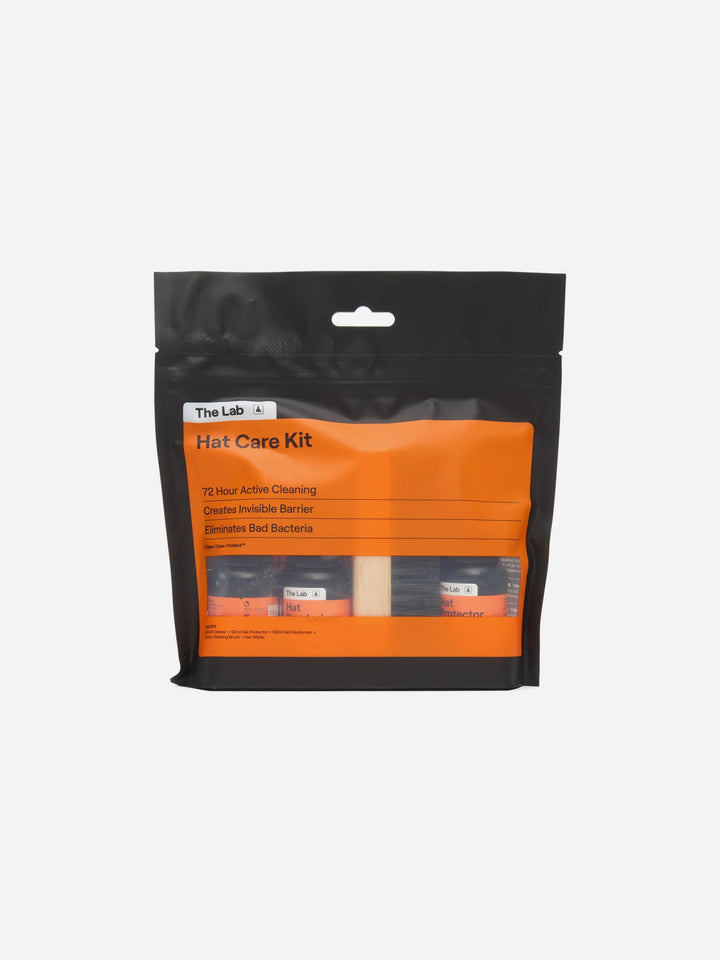 The Lab Complete Hat Care Kit including Hat Cleaner, Deodorizer, Protector and Premium Brush. Available at Wolf's Head.