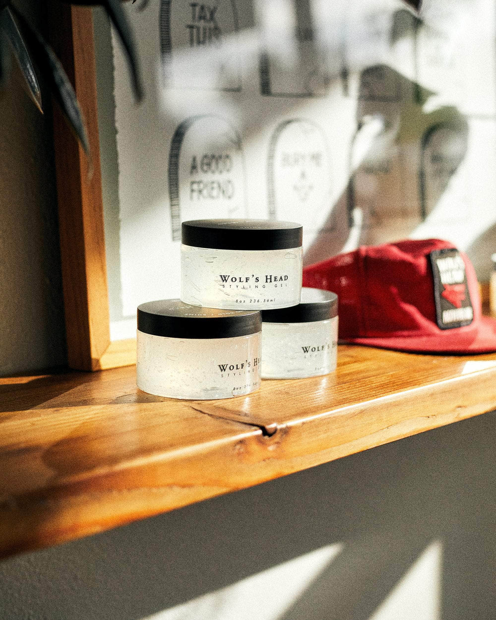 Wolf’s Head Styling Gel Pomade – Merchandised Hair Styling Products for Retail in a Barbershop