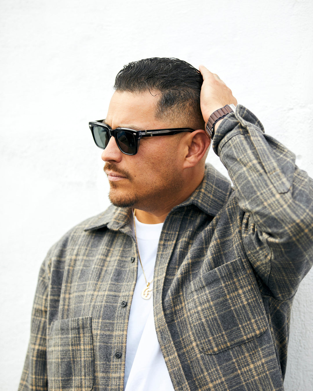 Wolf’s Head Styling Gel Pomade in use Styled with Sunglasses  – Strong Hold, High Shine Premium Water Based Hair Product