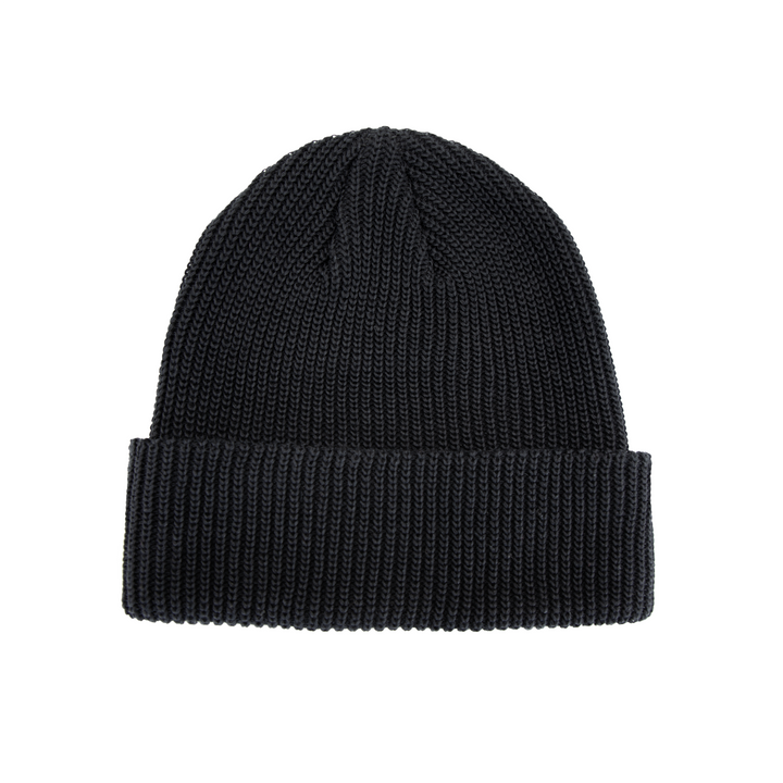 Wolf’s Head Script Label Shaker Knit Beanie – Black Back View