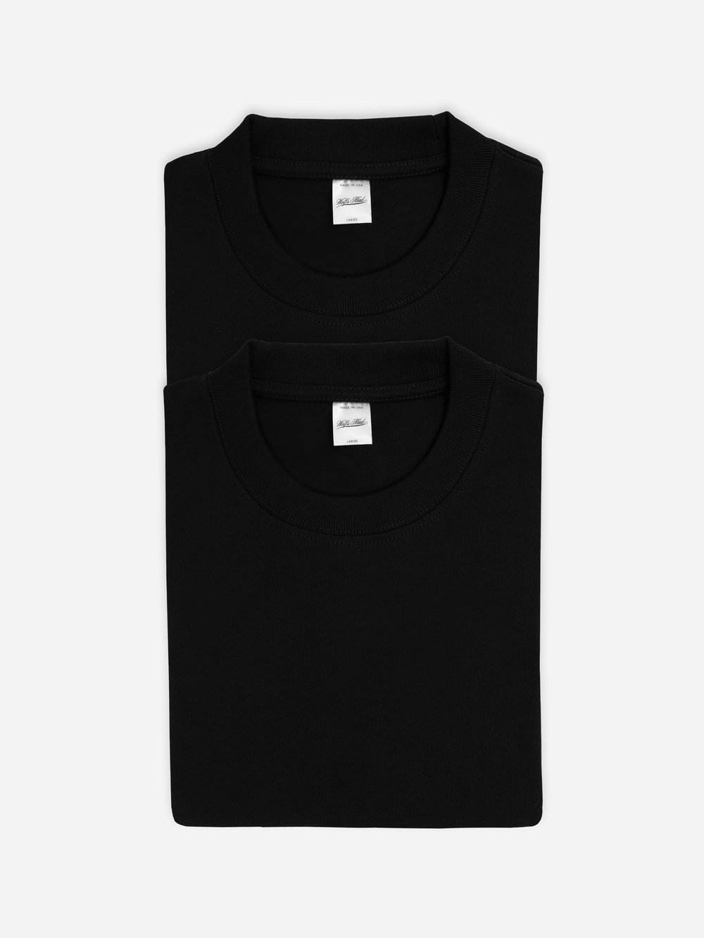 Folded black heavyweight tee two pack from Wolf's Head, 10.5oz 353 GSM combed cotton jersey
