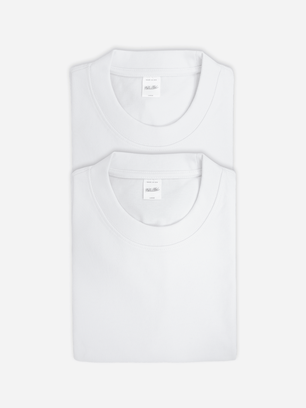 Folded white heavyweight tee two pack from Wolf's Head, 10.5oz 353 GSM combed cotton jersey