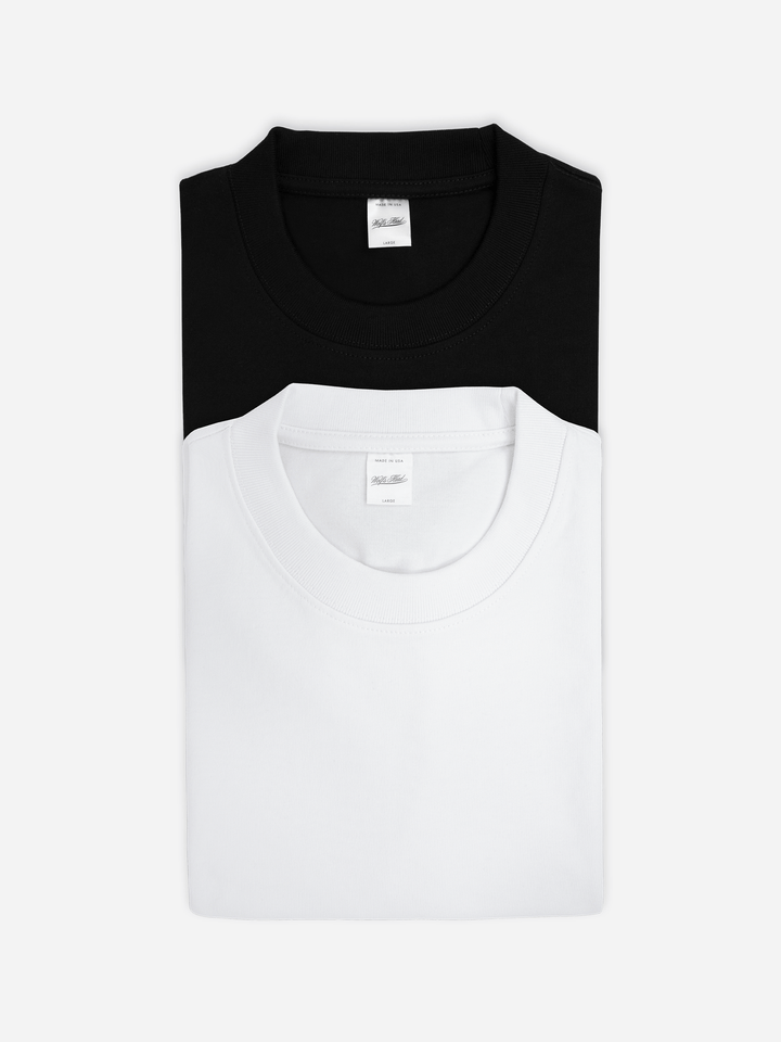 Folded black and white heavyweight tee two pack from Wolf&