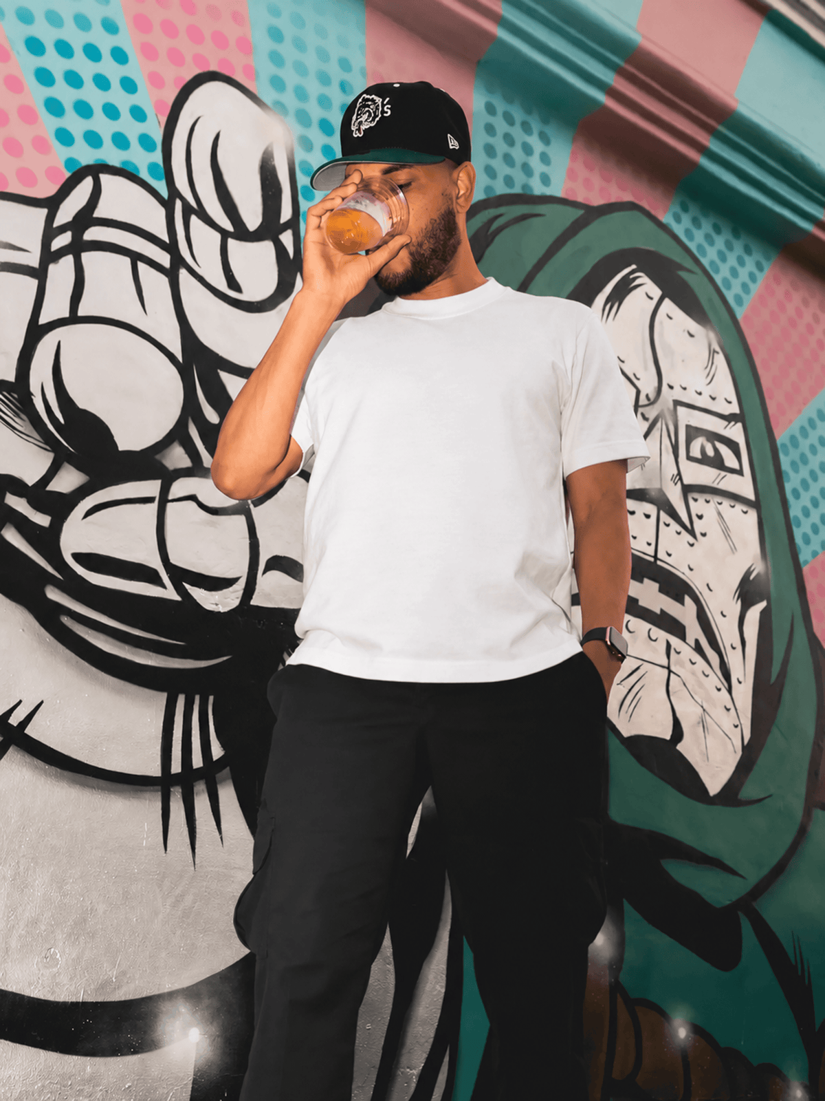 Wolf's Head white heavyweight T-Shirt on model, 10.5oz 353 GSM combed cotton