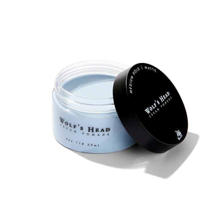 Wolf’s Head Cream Pomade –Open Jar with Lid of Medium Hold Matte Finish Premium Hair Styling Product